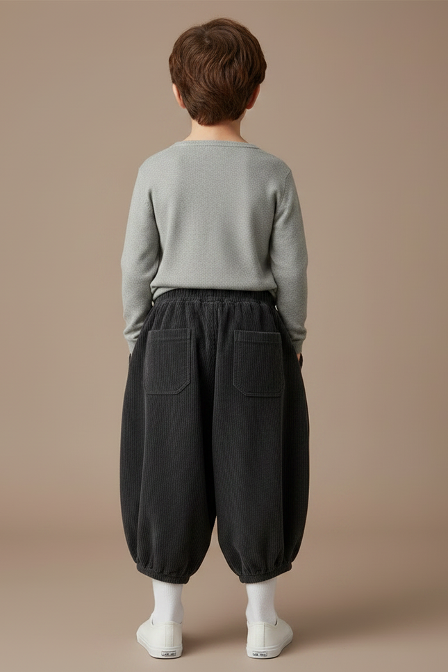 Pantalon Fluide Côtelé Gris Ample Rétro Enfant - Cordé - vue 2