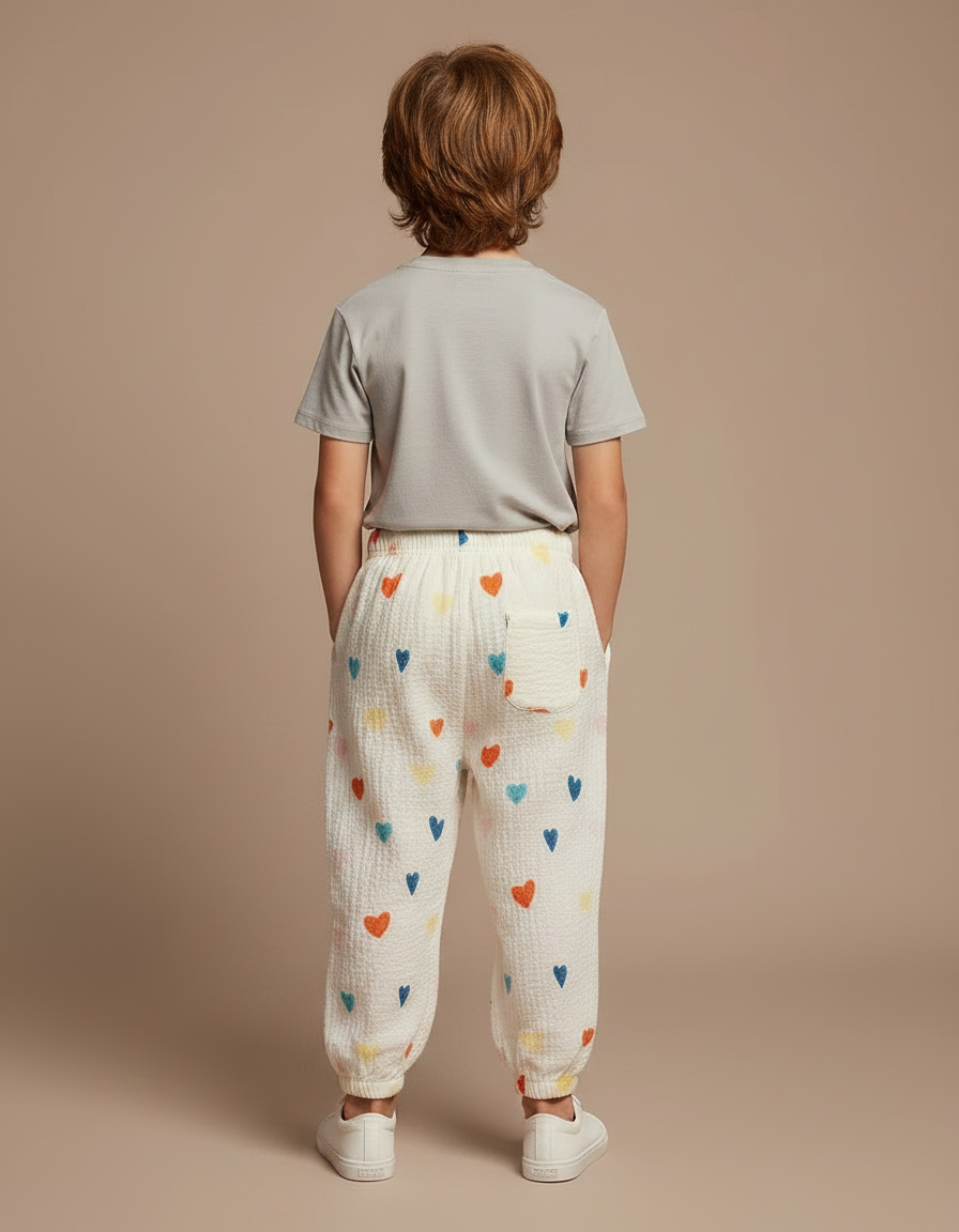 Pantalon Fluide Écru Cœurs Colorés Léger Enfant - Multicolore Coton - vue 2