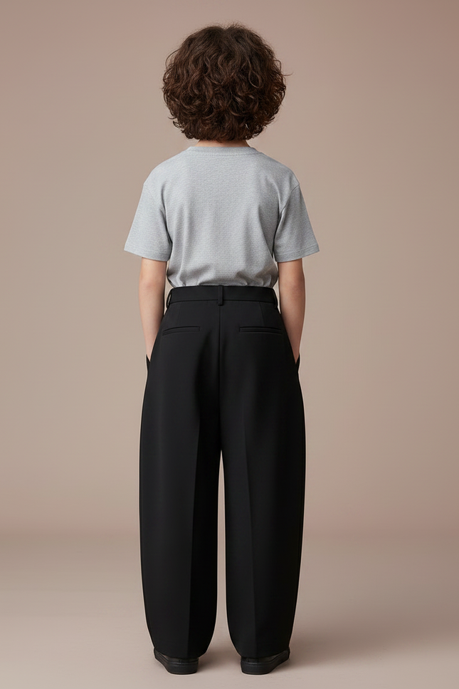 Pantalon Fluide Noir Ample Plissé Élégant Garçon - Polyester - vue 2