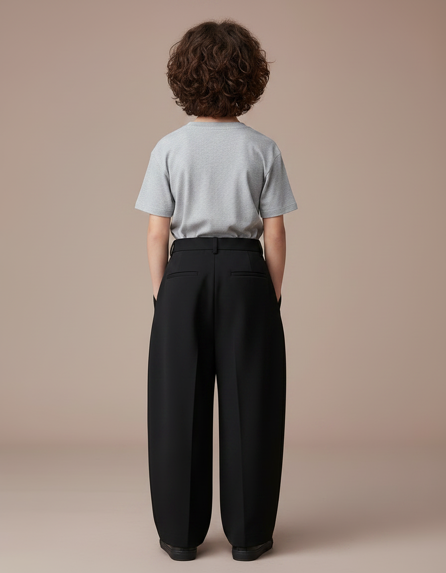 Pantalon Fluide Noir Ample Plissé Élégant Garçon - Polyester - vue 2