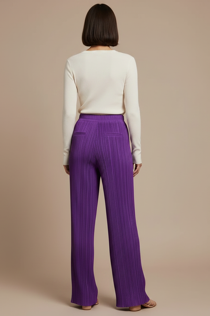 Pantalon Fluide Plissé Violet Ample Élégant Femme - Polyester - vue 2