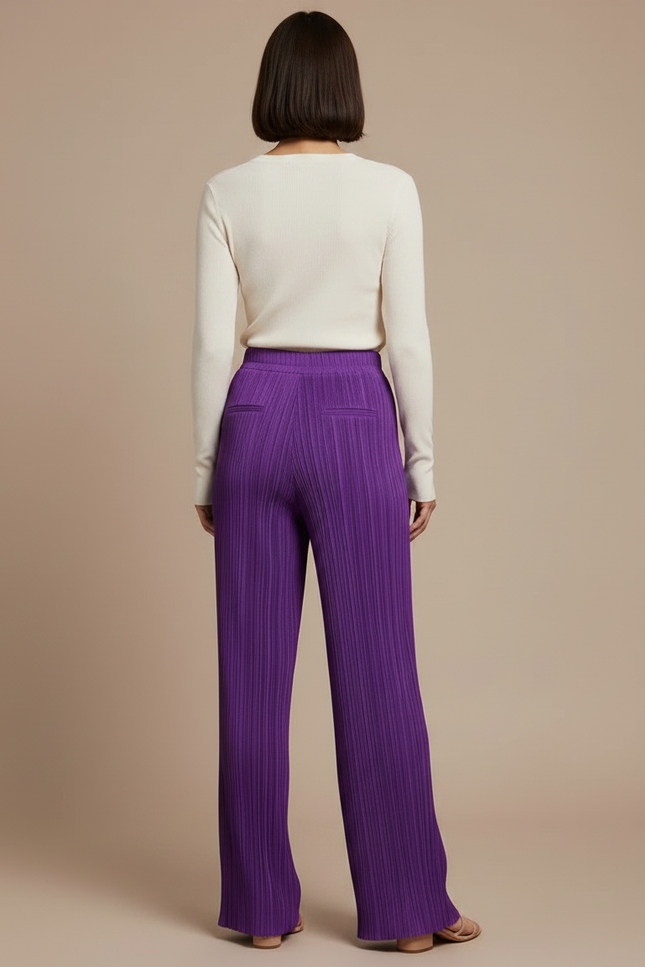 Pantalon Fluide Plissé Violet Ample Élégant Femme - Polyester - vue 2