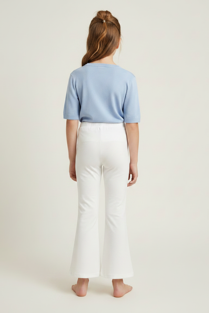 Pantalon Fluide Blanc Évasé Confortable Fille - Maille - vue 2