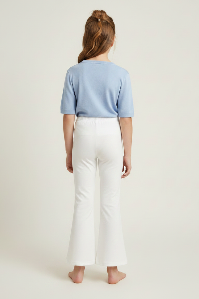 Pantalon Fluide Blanc Évasé Confortable Fille - Maille - vue 2