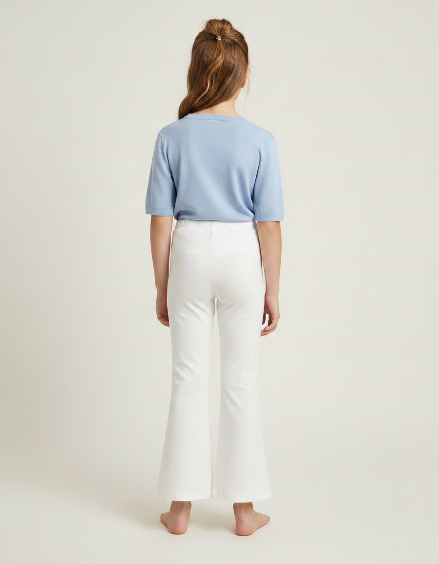 Pantalon Fluide Blanc Évasé Confortable Fille - Maille - vue 2