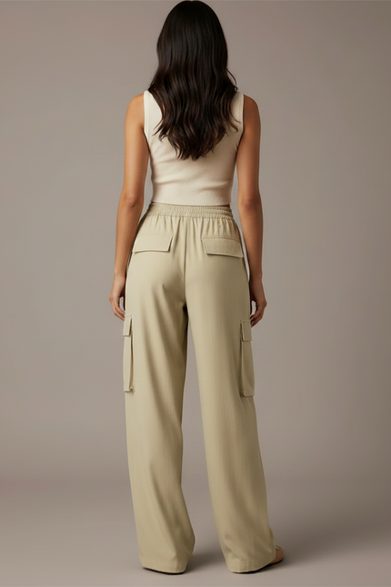 Pantalon Fluide Cargo Ample Vert Kaki Femme - Polyester - vue 2