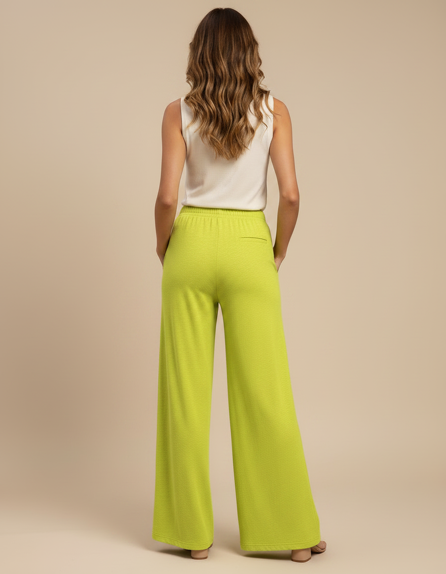 Pantalon Fluide Vert Citron Ample Décontracté Femme - Maille - vue 2