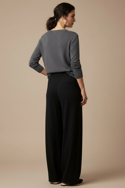 Pantalon Fluide Taille Haute Noeud - Noir Viscose - vue 2