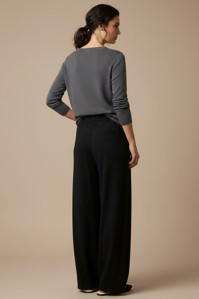 Pantalon Fluide Taille Haute Noeud - Noir Viscose - vue 2