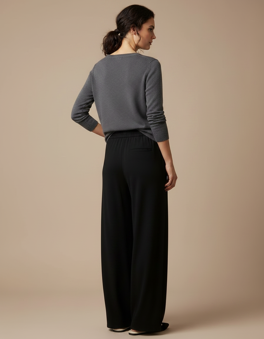 Pantalon Fluide Taille Haute Noeud - Noir Viscose - vue 2