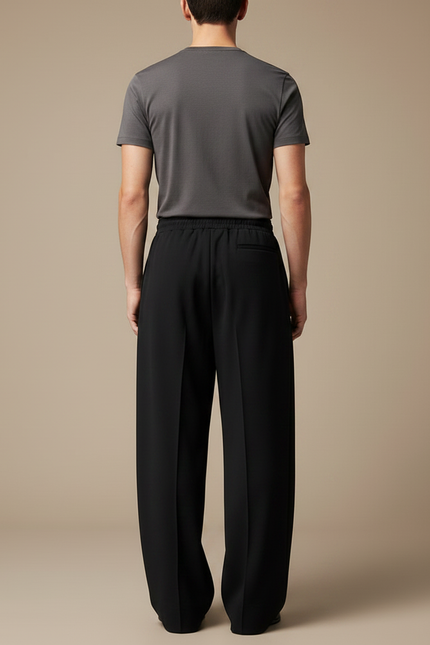 Pantalon Fluide Homme Noir Ample Droit Élégant - Polyester - vue 2