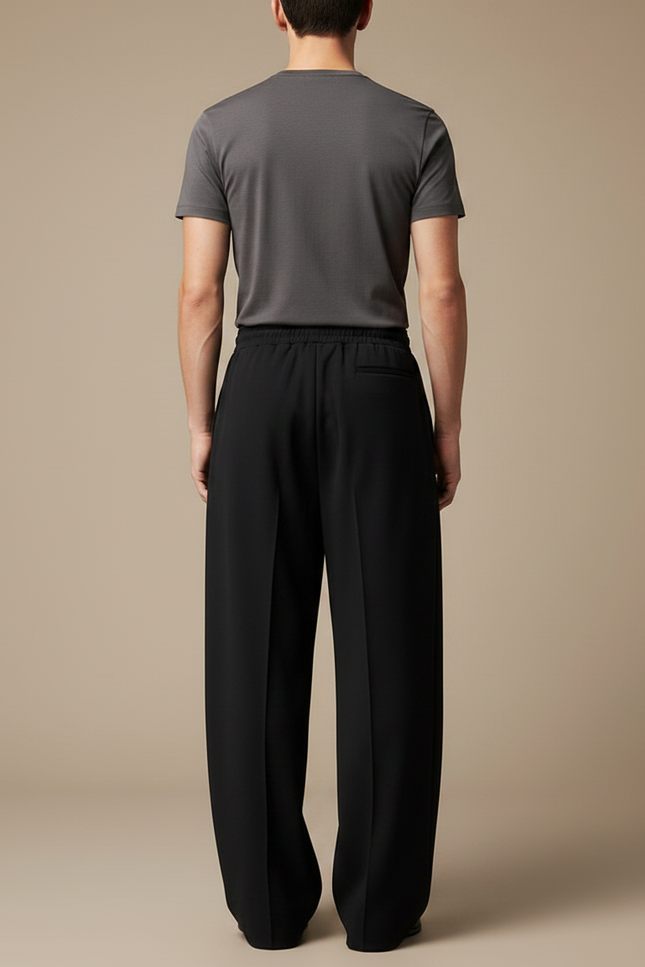 Pantalon Fluide Homme Noir Ample Droit Élégant - Polyester - vue 2