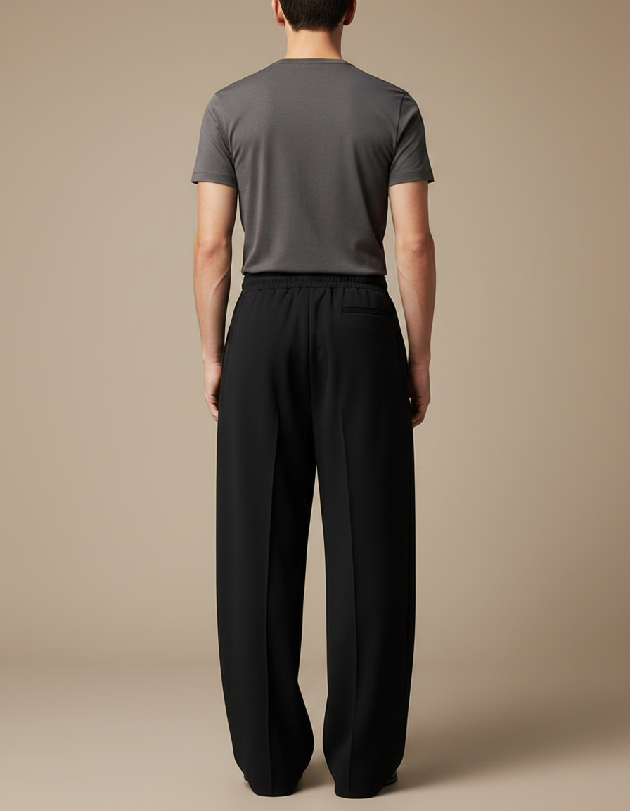 Pantalon Fluide Homme Noir Ample Droit Élégant - Polyester - vue 2
