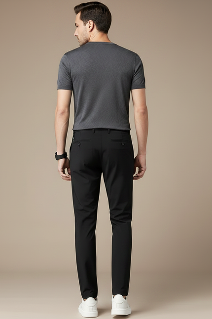 Pantalon Fluide Homme Noir Élégant Décontracté Slim Respirant - Polyester - vue 2