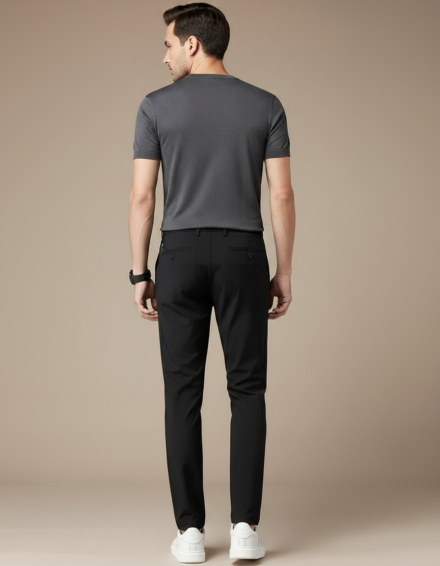 Pantalon Fluide Homme Noir Élégant Décontracté Slim Respirant - Polyester - vue 2
