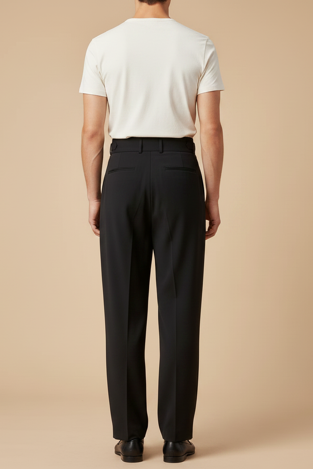 Pantalon Fluide Homme Noir Taille Haute Plissé Elégant - Polyester - vue 2