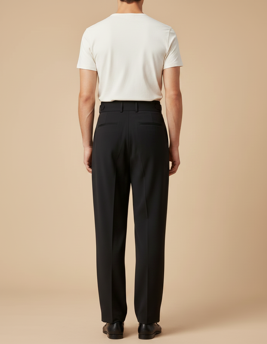 Pantalon Fluide Homme Noir Taille Haute Plissé Elégant - Polyester - vue 2