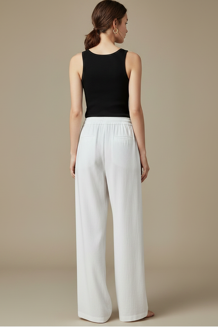 Pantalon Fluide Femme Blanc Ample Décontracté Léger - Lin - vue 2