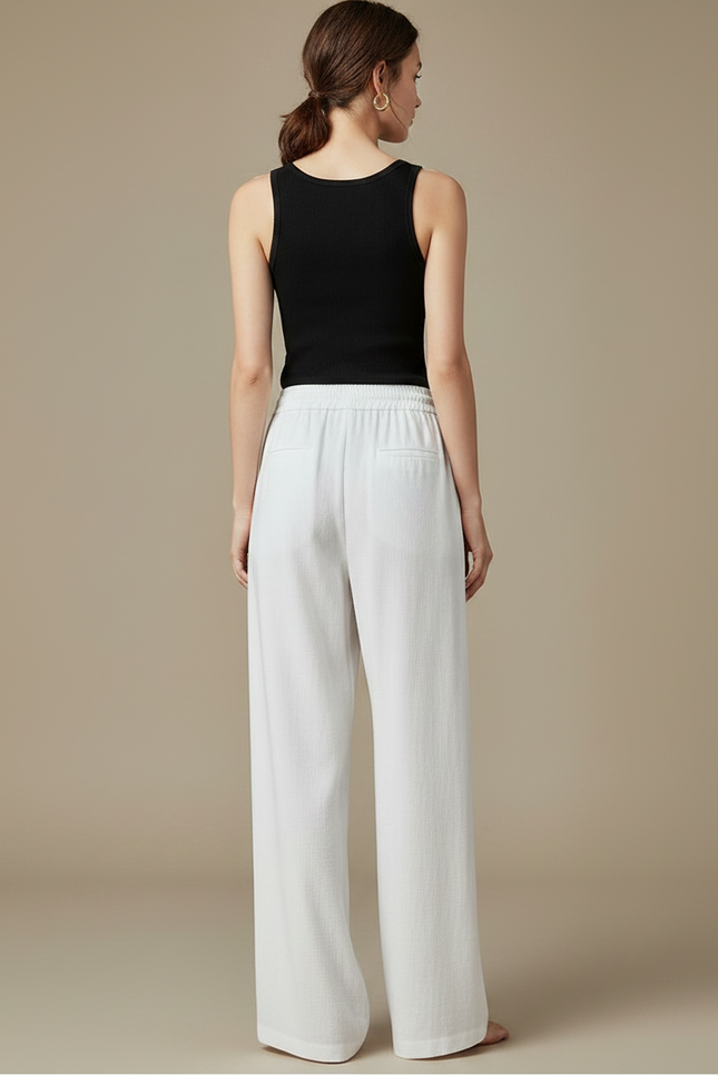 Pantalon Fluide Femme Blanc Ample Décontracté Léger - Lin - vue 2