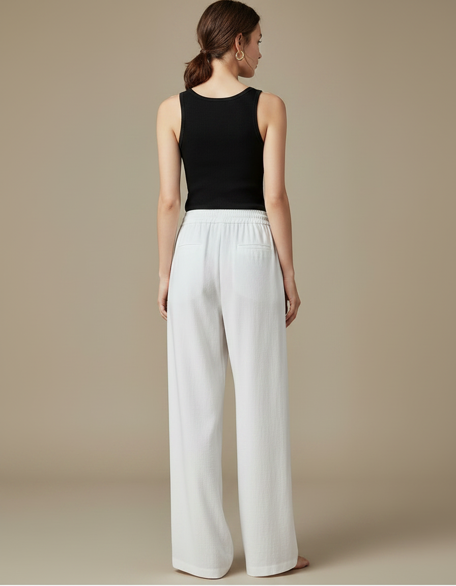 Pantalon Fluide Femme Blanc Ample Décontracté Léger - Lin - vue 2