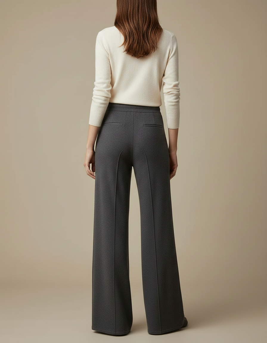 Pantalon Fluide Gris Ample Cordon Décontracté Femme - Maille - vue 2