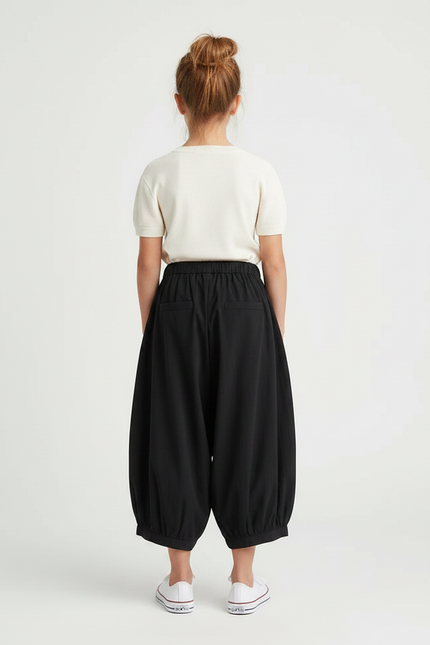 Pantalon Fluide Noir Ample Pois Blancs Enfant - Viscose - vue 2