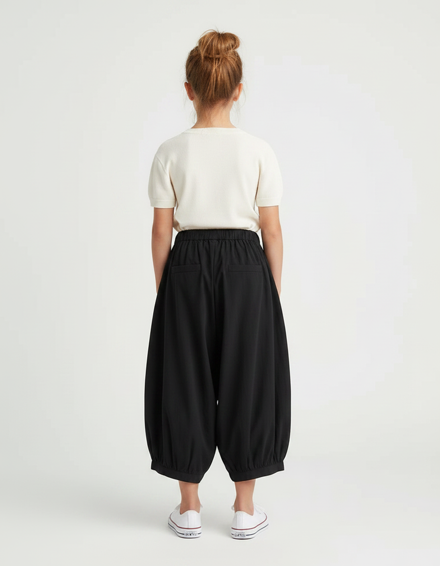 Pantalon Fluide Noir Ample Pois Blancs Enfant - Viscose - vue 2