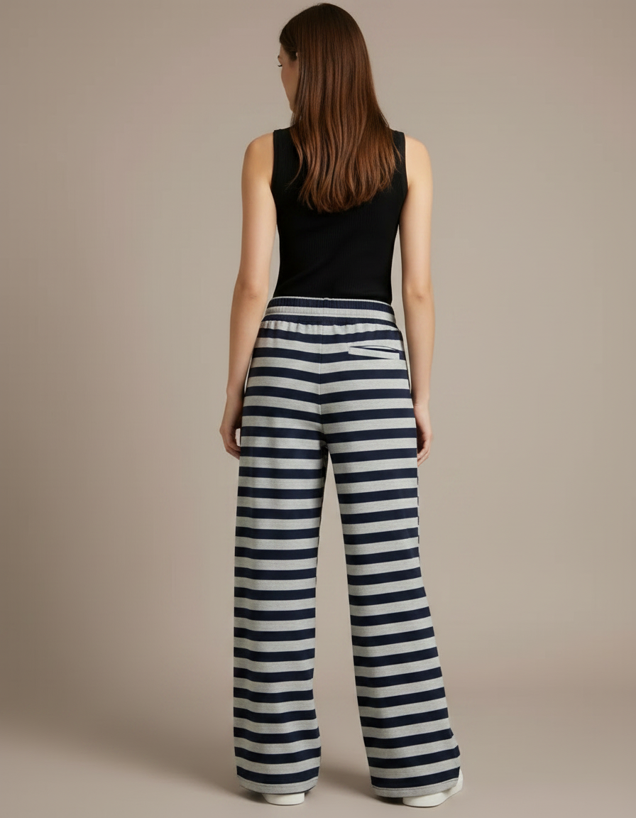 Pantalon Fluide Rayé Large Décontracté Bleu Marine - Molleton - vue 2