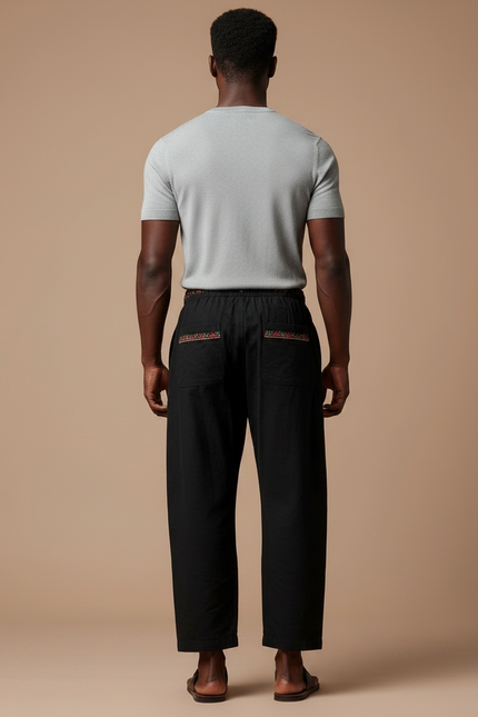 Pantalon Fluide Noir Ample Tribal Africain Coloré Décontracté - Multicolore Toile - vue 2