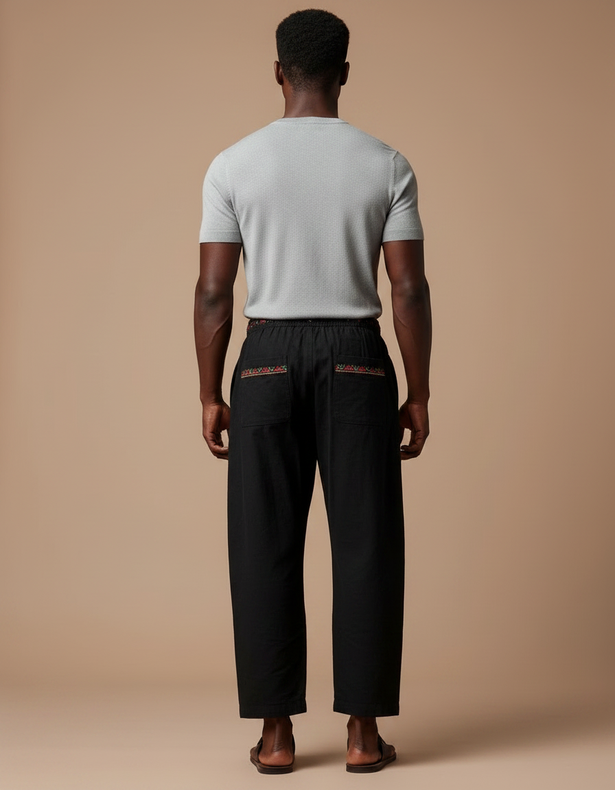 Pantalon Fluide Noir Ample Tribal Africain Coloré Décontracté - Multicolore Toile - vue 2