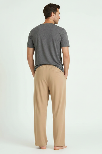 Pantalon Fluide Beige Cordon Ample Viscose Décontracté - vue 2