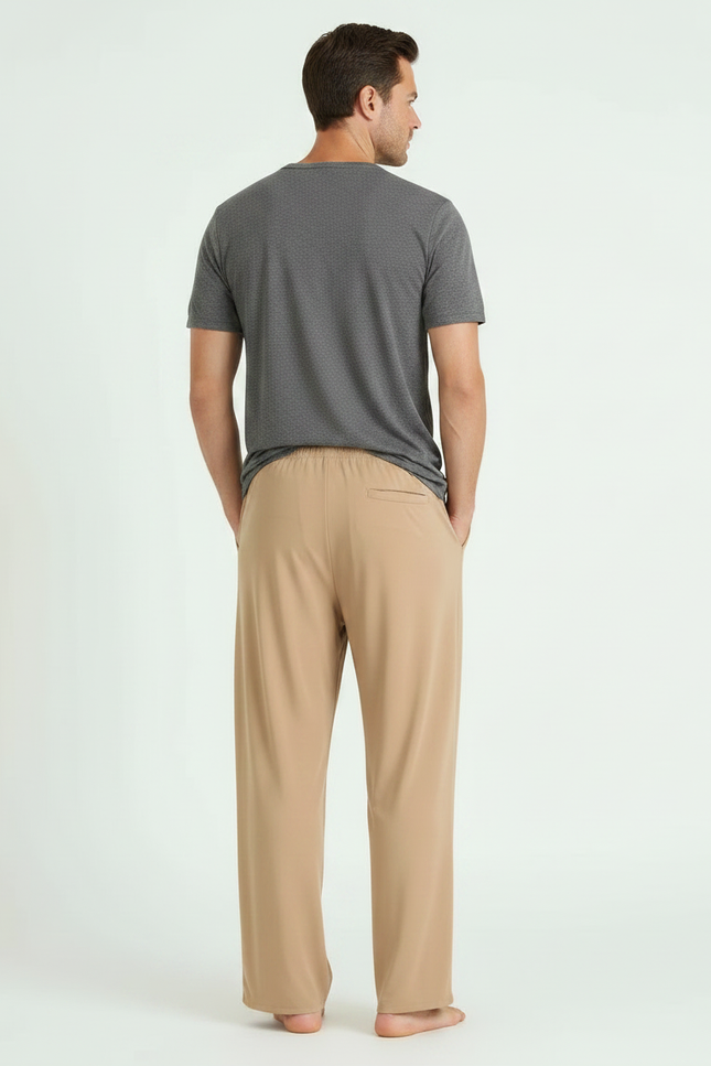 Pantalon Fluide Beige Cordon Ample Viscose Décontracté - vue 2