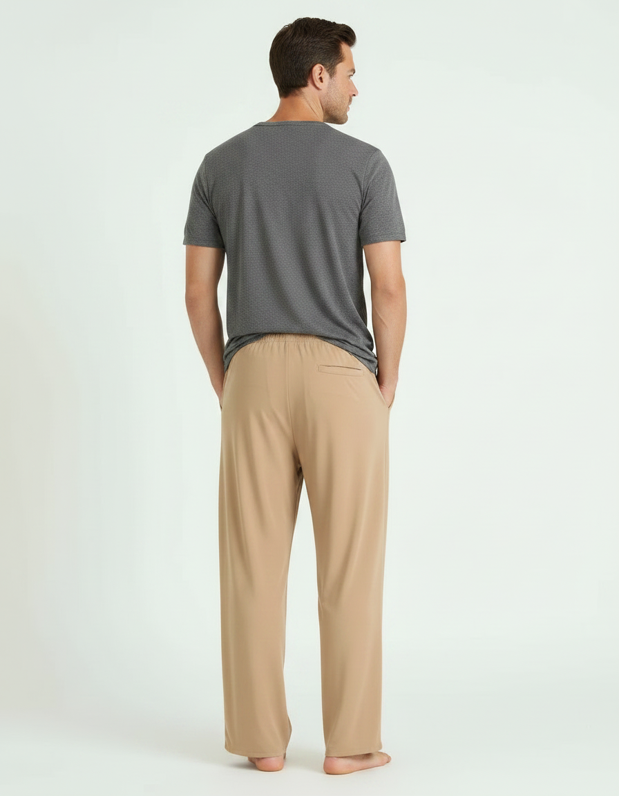 Pantalon Fluide Beige Cordon Ample Viscose Décontracté - vue 2