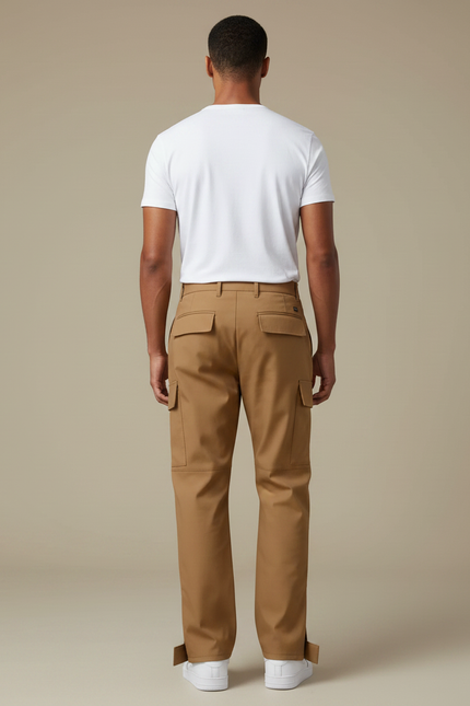 Pantalon Fluide Cargo Marron Boutons Pression Décontracté Homme - Polyester - vue 2