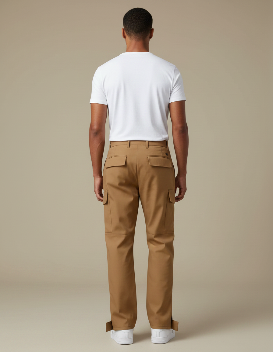 Pantalon Fluide Cargo Marron Boutons Pression Décontracté Homme - Polyester - vue 2