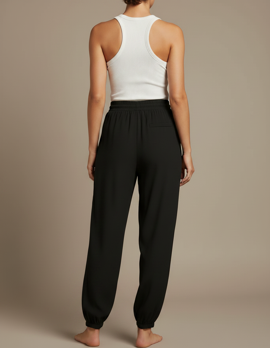 Pantalon Fluide Noir Ample Casual Élastique - Polyester - vue 2