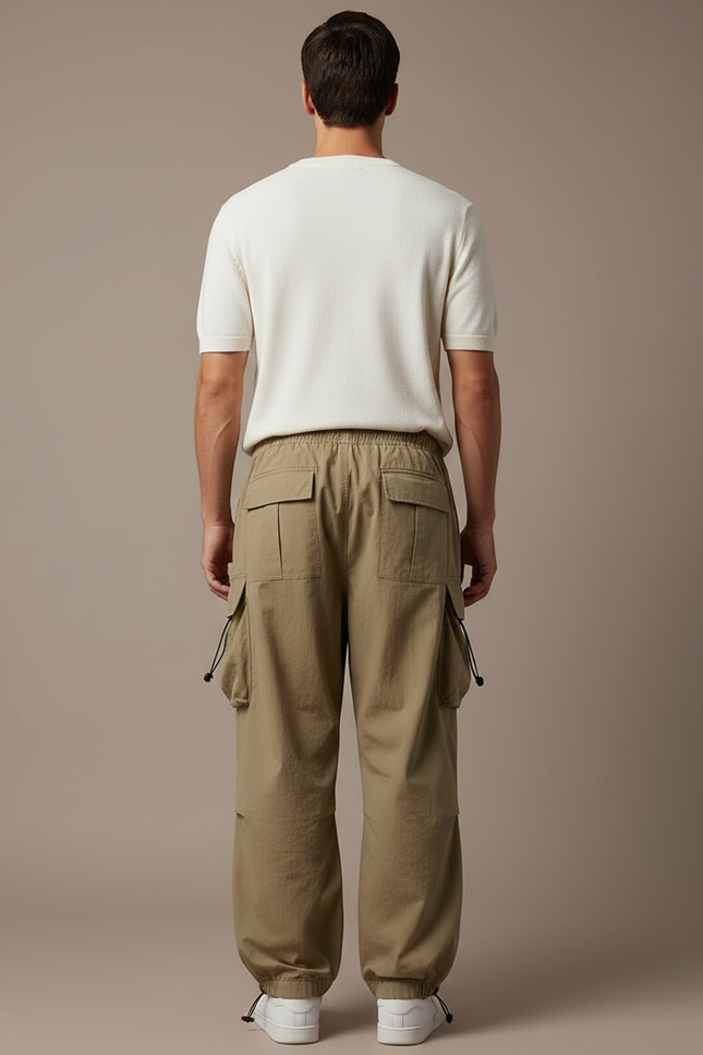Pantalon Fluide Cargo Kaki Ample Décontracté Homme - Polyester - vue 2