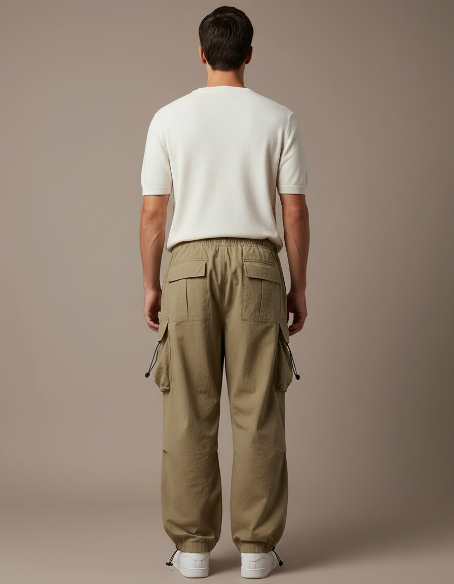 Pantalon Fluide Cargo Kaki Ample Décontracté Homme - Polyester - vue 2