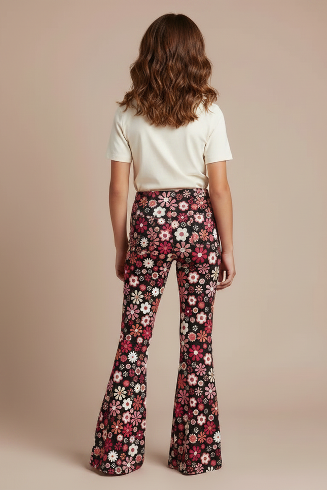 Pantalon Fluide Évasé Floral Noir Confortable Fille - Maille - vue 2
