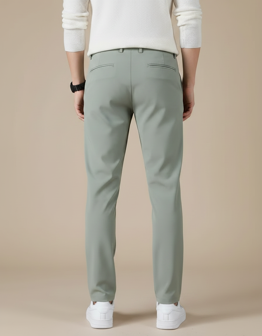 Pantalon Fluide Vert Droit Élastique Décontracté Homme - Polyester - vue 2
