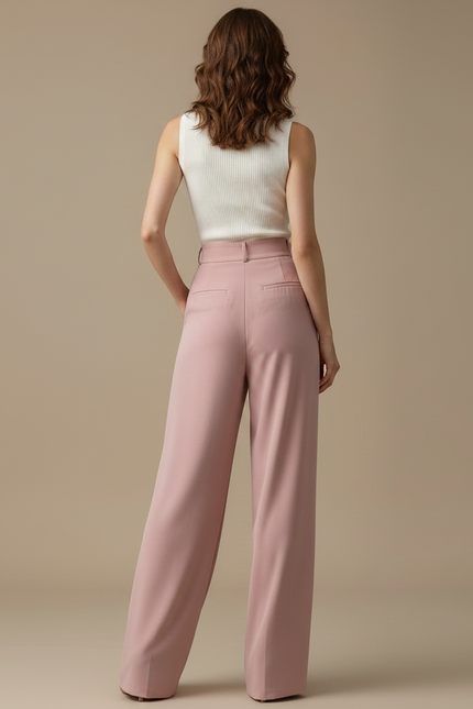 Pantalon Fluide Rose Taille Haute Ample Élégant - Polyester - vue 2