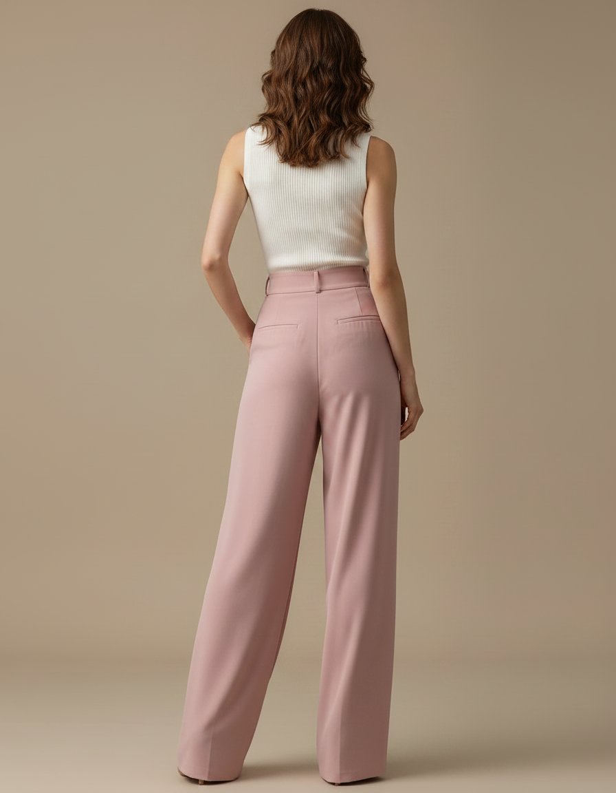 Pantalon Fluide Rose Taille Haute Ample Élégant - Polyester - vue 2