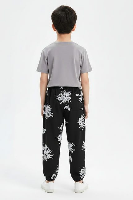 Pantalon Fluide Noir Fleuri - Imprimé Viscose - vue 2