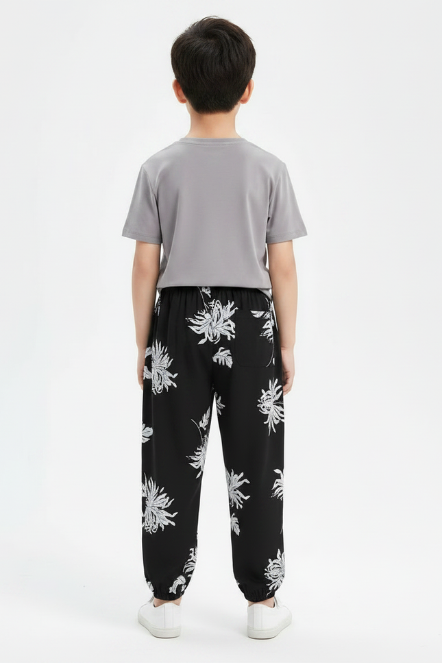 Pantalon Fluide Noir Fleuri - Imprimé Viscose - vue 2