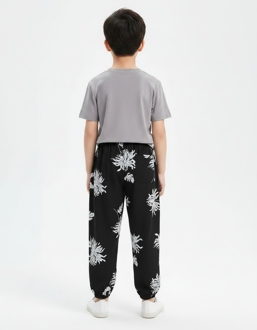 Pantalon Fluide Noir Fleuri - Imprimé Viscose - vue 2