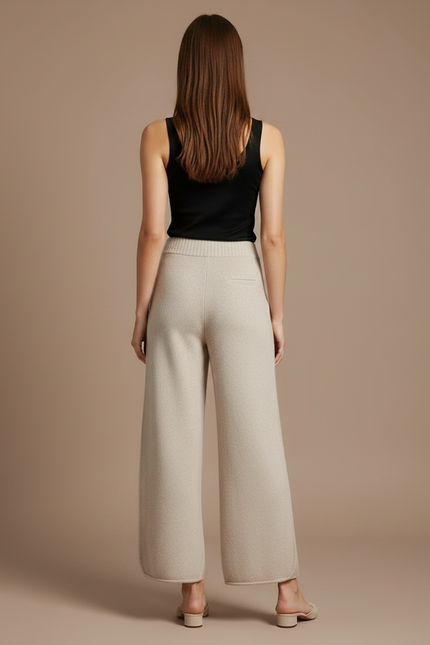 Pantalon Fluide Beige Laine Tricoté Ample Confortable Hiver - vue 2