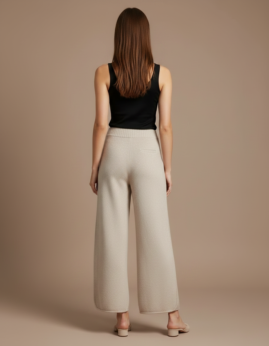Pantalon Fluide Beige Laine Tricoté Ample Confortable Hiver - vue 2