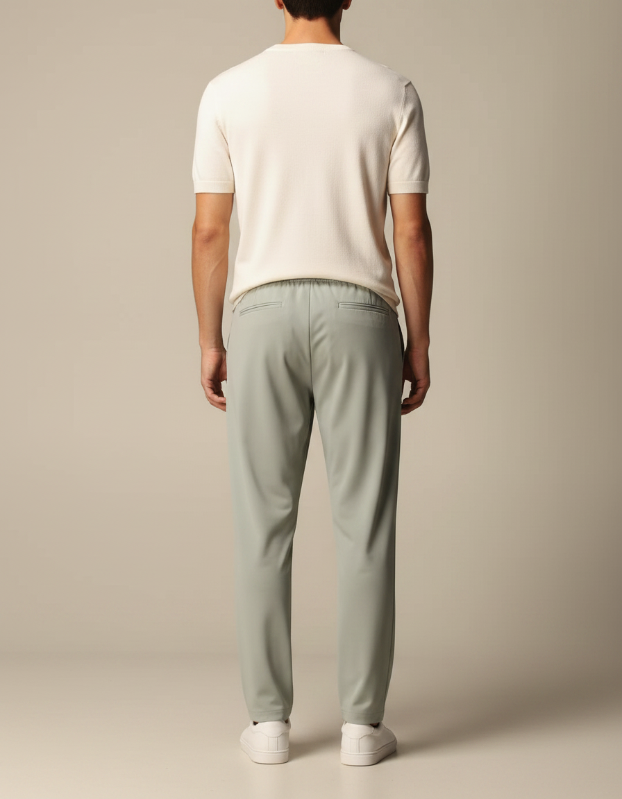 Pantalon Fluide Vert Ample Cordon Décontracté Léger - Polyester - vue 2