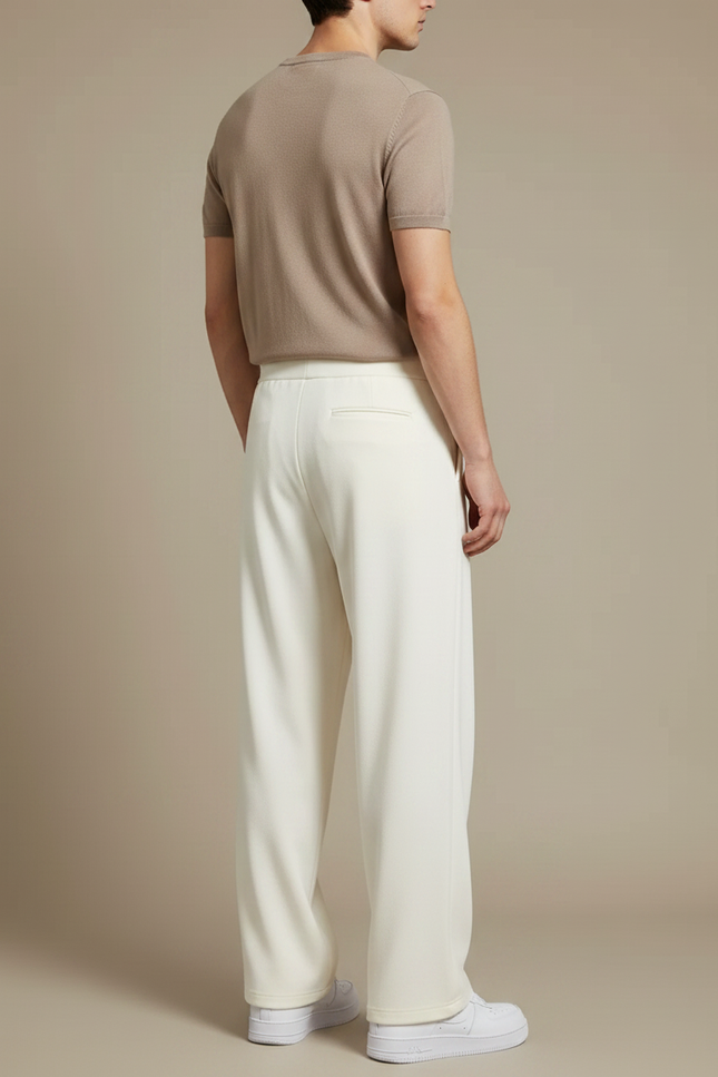 Pantalon Fluide Écru Ample Droit Homme Décontracté Sport - Blanc Maille - vue 2