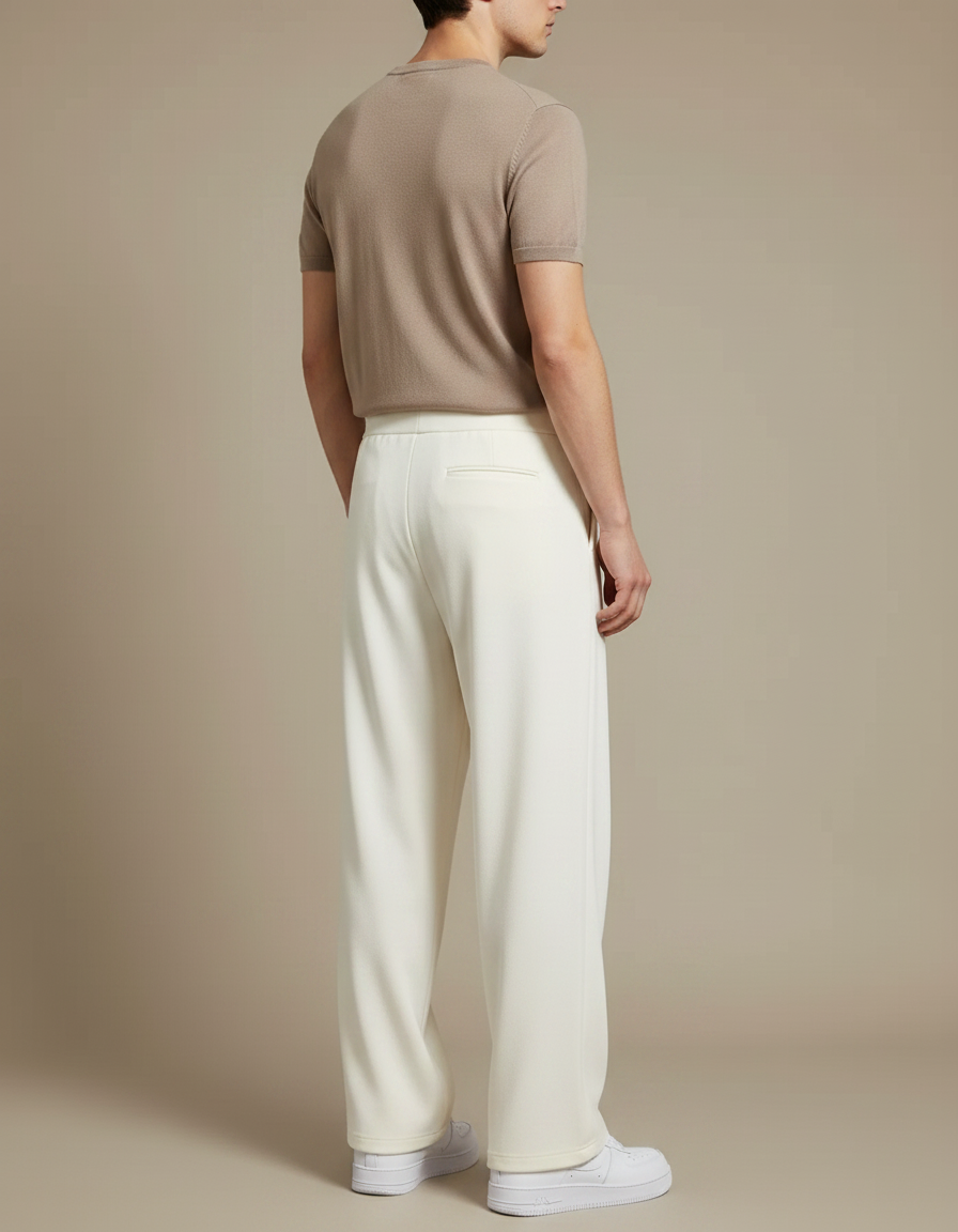Pantalon Fluide Écru Ample Droit Homme Décontracté Sport - Blanc Maille - vue 2